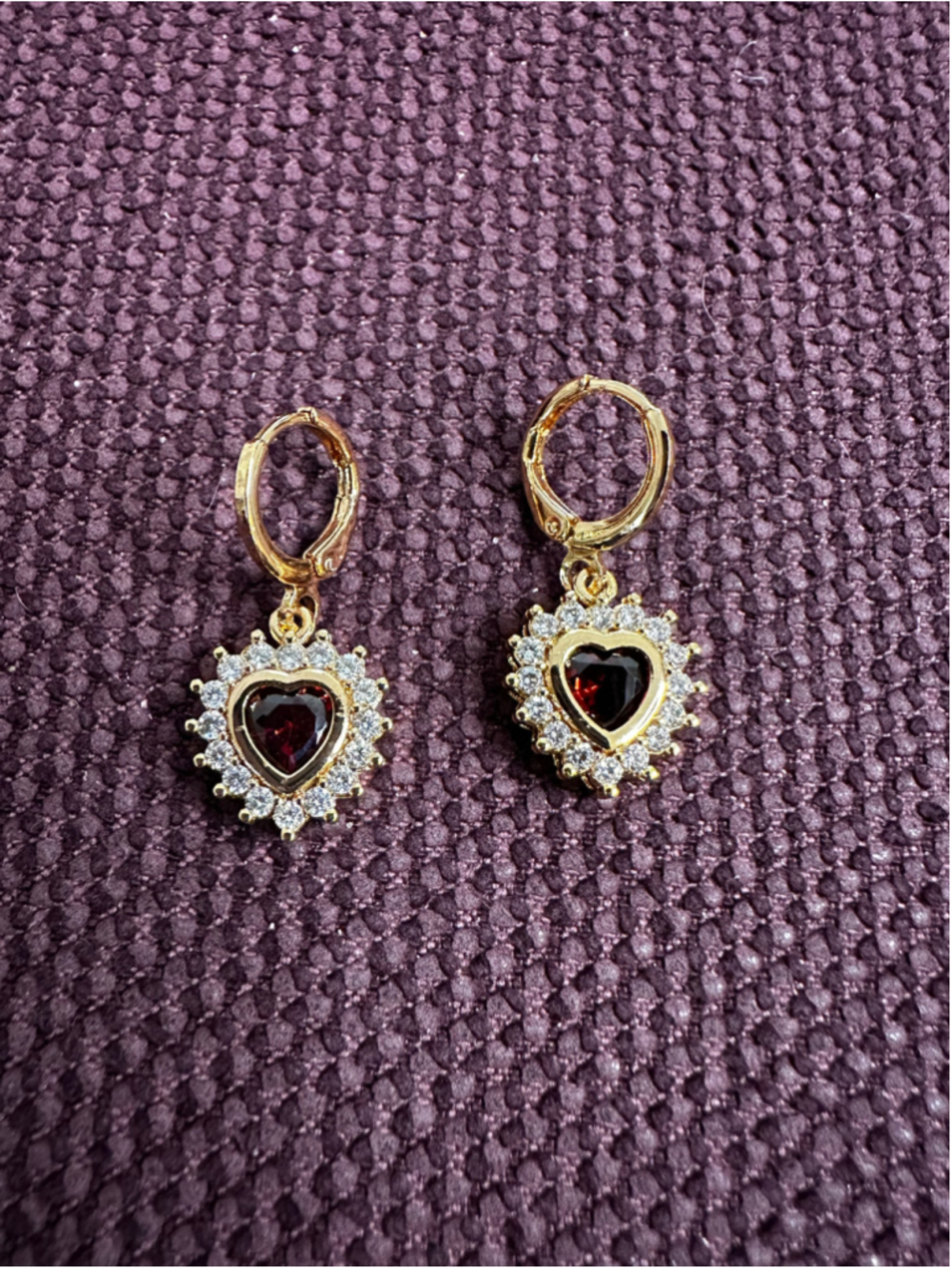 Gold and Red Heart Drop Earrings